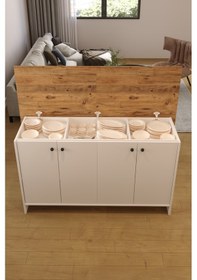 Resim Ae-2080 Patentli Ayder Mutfak Adası Beyaz/çam Raflı, Çok Amaçlı 