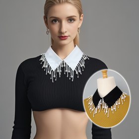 Resim Lüks Boncuklu Yaka Kravatı Kadınlar için - El Yapımı Parıldayan İnci Yapay Elmas Saçak Yaka, Uyumsuz Punk Stili, Şenlikli Etkinlikler için Çok Yönlü, Dokuma Polyester, Makinede Yıkanabilir 