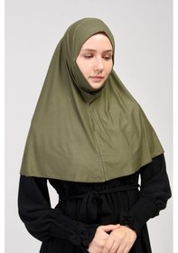 Resim Manolyaşal İslamic Hijab Pratik Eşarp Peçeli-peçesiz Hazır Türban Sufle - Haki Haki 