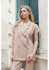 Resim Kadın İpeksi Modal Kumaş Yakalı Düşük Omuzlu Kruvaze Yelek Ceket-camel CAMEL 