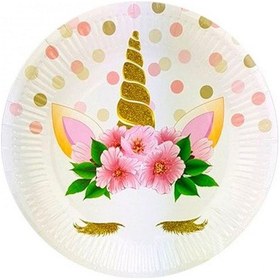 Resim Unicorn Çiçekli Karton Tabak 8'li 