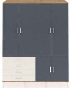 Resim Hyperion Gardrop 7 Raflı 4 Çekmeceli Tek Askılı 176x44x221 Çam-antrasit/aytaşı Beyaz 