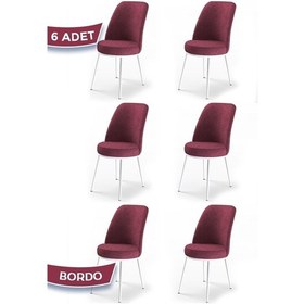 Resim Canisa Dexa Serisi, Üst Kalite Mutfak Sandalyesi, 6 Adet Bordo Sandalye, Metal Beyaz Iskeletli Sandalye Bordo Ayaklar Beyaz 