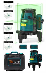 Resim BÖHRER Çok Hatlı Lazer Hizalama 4 Dikey 1 Yatay Çizgi 360 C Dönen Taban Şarj Edilebilir Batarya 30M Menzil 