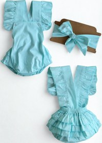 Resim Parla Kids Kız Bebek Mint Yeşil Pamuklu Salopet Bandana Takım 