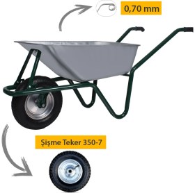 Resim Kanat Mega Galvanizli Şişme 350-7 Ebat Teker Demonte El Arabası 0.70 mm Sac 
