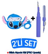 Resim EWEC Pro Uyumlu Stitch Kılıf Ve Mavi 3'ü 1 Arada Bluetooth Kulaklık Temizleme Kalemi Seti 