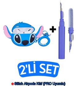 Resim EWEC Pro Uyumlu Stitch Kılıf Ve Mavi 3'ü 1 Arada Bluetooth Kulaklık Temizleme Kalemi Seti 