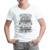 Resim Lord T-Shirt LordT-Shirt Real Kings Born On October - Date Beyaz Çocuk Tshirt 