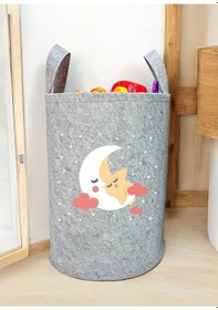 Resim Unisex Ay Yıldız Desenli Bebek Çocuk Odası Düzenleyici Saklama Kutusu Oyuncak Kirli Sepeti 50x40 Cm Gri 