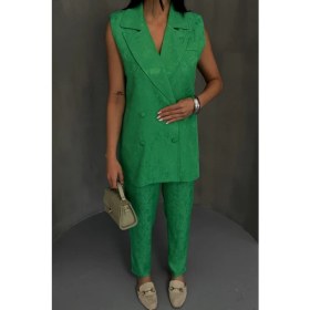 Resim Arben Boutique Jakar Kumaş Yelek - Pantolon Takım - Yeşil 