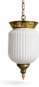 Resim Osmanlı Aydınlatma Antik Tarz Sarkıt Avize, Sarı Pirinç Metal ve Beyaz Cam Gövde, 15cm Çap x 65cm Yükseklik, Retro Tarzı 