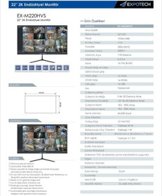 Resim EXPOTECH EX-M220HVS Led Monitör 22 İnç 220v Full Hd Vga Hdmi 