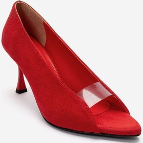 Resim Luvishoes Varelıa Kırmızı Süet Şeffaf Bantlı Kadın Topuklu Ayakkabı 