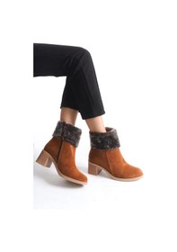 Resim Katya Fermuarlı Ortopedik Taban Topuklu Kürk Detaylı Süet Kadın Bot Stt - Taba Taba 