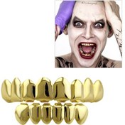 Resim Hip Hop Aksesuarları Altın Diş Seti Gerçek Altın Kaplama Pürüzsüz Üst Sekiz Alt Altı Protez Seti Altın 