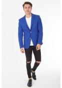 Resim Sposo G-154 Dar Kalıp Örme Kumaş Saks Mavi Erkek Blazer Ceket Saks Mavi 