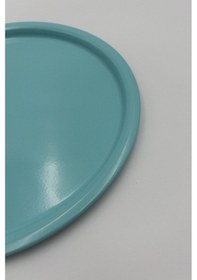 Resim 3'lü Metal Pembe Tek Kişilik Dekoratif Çay, Kahve Ve Pasta Servisi Sunum Tepsisi 22cm Turkuaz 