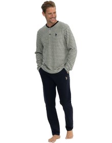 Resim U.s. Polo Assn. Erkek Uzun Kollu Yakası Düğmeli Çizgili Pijama Takımı 001 