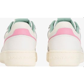 Resim Tommy Hilfiger Tommy Jeans Retro Basket Kadın Siyah Spor Ayakkabı-9446 Ecru & Mystic Pink 