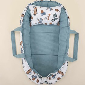 Resim Babynest ve Yastık - Çift Taraflı - Petrol Mavisi Petek - Araçlar 