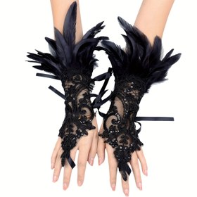 Resim Boho Gothic Sahte Tüy Eldivenleri Monokrom Dantel Sequin Dantel-up Hook Eldivenler Halloween Partisi Kostümü Bilek Kapağı 