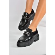 Resim Fox Shoes Siyah Kroko Baskı Kalın Tabanlı Günlük Kadın Ayakkabı K294760011 