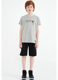 Resim Tommylife Tommy Life Gri Melanj Baskı Detaylı O Yaka Standart Kalıp Erkek Çocuk T-shirt - 11145 Gri Melanj 