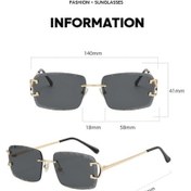 Resim Elmas Kesim Dikdörtgen Çerçevesiz Yaz Metal Güneş Gözlüğü Steampunk Vintage Uv400 6018 C3 