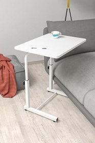 Resim Depolife Yükseklik Ayarlı Laptop Sehpası Kahvaltı Ders Çalışma Bilgisayar Ofis Yemek Çocuk Masası Metal Ayak, beyaz-beyaz-eğimsiz 