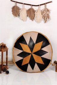 Resim Ottoman Pouffe İskandinav El Yapımı Hakiki Kuzu Derisi Bohem Bahçe Balkon Bungalov Puf Minder 60x30cm(DOLGUSUZ) 
