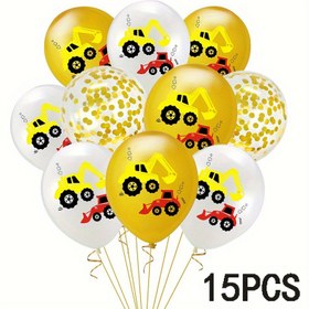 Resim 15 Adet İnşaat Araçları Temalı Lateks Balon Ekskavatör Balonu Doğum Günü Partisi Süslemeleri ve Mezuniyet Parti Dekorasyon Malzemeleri 