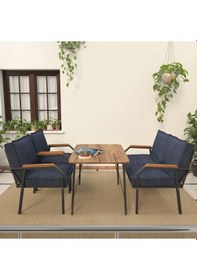 Resim Mygusi Hayal Balkon, Bahçe, Cafe, Teras - Metal Kanepe Koltuk Takımı - 2+1+1 Masali Lacivert 