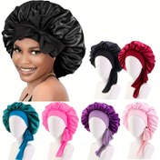 Resim Kıvırcık & Düz Saçlar için Saten Uyku Bone - Ayarlanabilir Elastik Bonnet ile Fiyonk Detayı, 7 Katı Renk (Siyah, Gül Kırmızısı, Şarap Kırmızısı, Pembe, Mor, Teal) - Kokusuz Saç Bakım & Stil Aksesuarı, Rahat Giyim, İpeksi Dokulu, Pürüzsüz Malzeme, Koruyucu Stil 