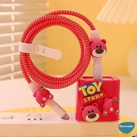 Resim Microsonic Apple iPhone Kablo Koruyucu ve Şarj Adaptör için Kılıf Cartoon Figürlü Silikon Crtn-Fgr-Ty-Stry-Pmb [Universal ile Uyumlu Kılıf - Pembe - Sarı] 