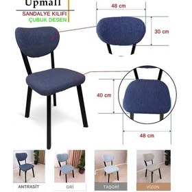 Resim Bohem Jakarlı Sandalye Kılıfı Çubuk Desen 6 Adet Vizon Vizon 