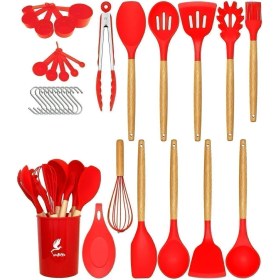 Resim Valletta Mikla Isıya Dayanıklı Yanmaz Yapışmaz 33 Parça Silikon Spatula Mutfak Seti Kırmızı 
