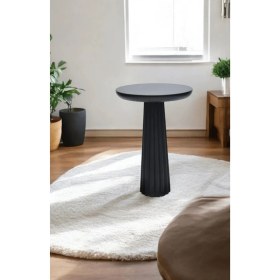 Resim Wood Wooden Ahşap Tekli Mantar Yan Sehpa Modern Siyah Renk Fiskos / Çiçeklik 