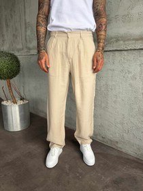 Resim Bej Pileli Modal Kumaş Baggy Pantolon - XL 