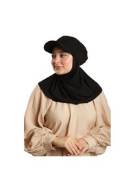 Resim Hürrem Bone Siyah Pratik Hazır Geçmeli Şapkalı Tesettür Eşarp Viskon Düz 2513 01 siyah 