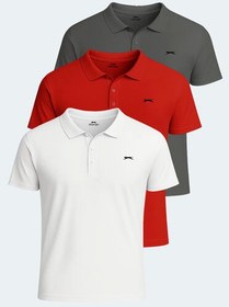 Resim Slazenger SLOAN 3 lü Set Erkek Tişört Beyaz - Koyu Gri - Kırmızı 