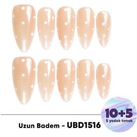 Resim 15'li Ten Rengi Uzun Badem Ubd1516 Tekrar Kullanılabilir El Yapımı Protez Takma Tırnak Xs 