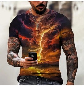 Resim Snapbuy 3d Baskılı Erkek Moda Tişört - Kısa Kollu Günlük Spor Giyimmultı Multı 