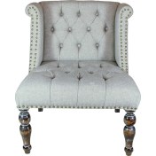 Resim Hanel Mobilya Martha Berjer Kapitoneli Tekli Koltuk Bej Keten Kumaş 