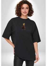 Resim Bebek Groot Guardians Galaxy Siyah Oversize Unisex Ön Orta Minimal Baskılı Tişört Siyah 