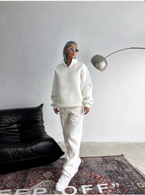 Resim Nnstartshopping Üç İplik Yarım Fermuarlı Kışlık Eşofman Takım - Beyaz Beyaz 