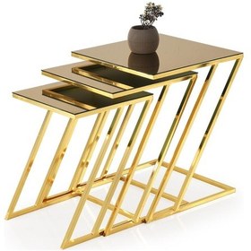 Resim Zarif Metal Ayak Kare Z 3'lü Zigon Sehpa Camlı 001 