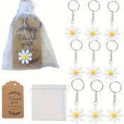 Resim 10 Set (Toplamda 30 Adet) Papatya Parti İkramları Kiti - 10 Papatya Anahtarlık, 10 Organze Çanta, 10 Teşekkür Etiketi Gelin Duşu, Düğünler ve Doğum Günü Süslemeleri İçin 