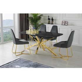 Resim Sivas Gözde Mobilya Lara Çapraz High Gloss Yemek Masa Sandalye Takımı 90X160CM 