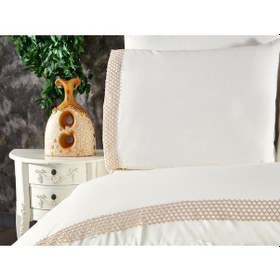 Resim Tomira Dantelli 6 Parça Çift Kişilik Nevresim Takımı Krem Bej 